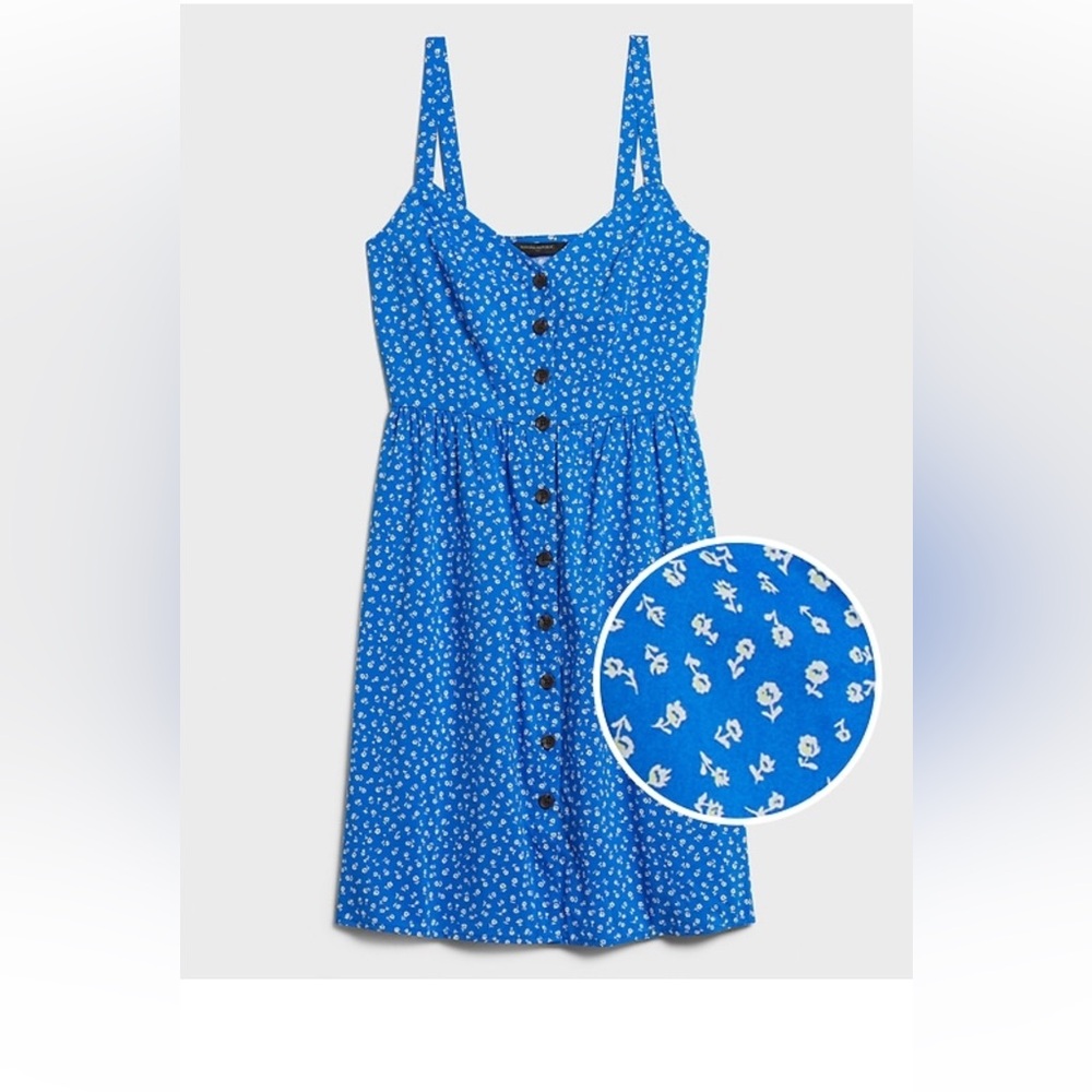 Blue Floral Petite Button-Front Fit-and-Flare
Dress | Banana Republic Factory